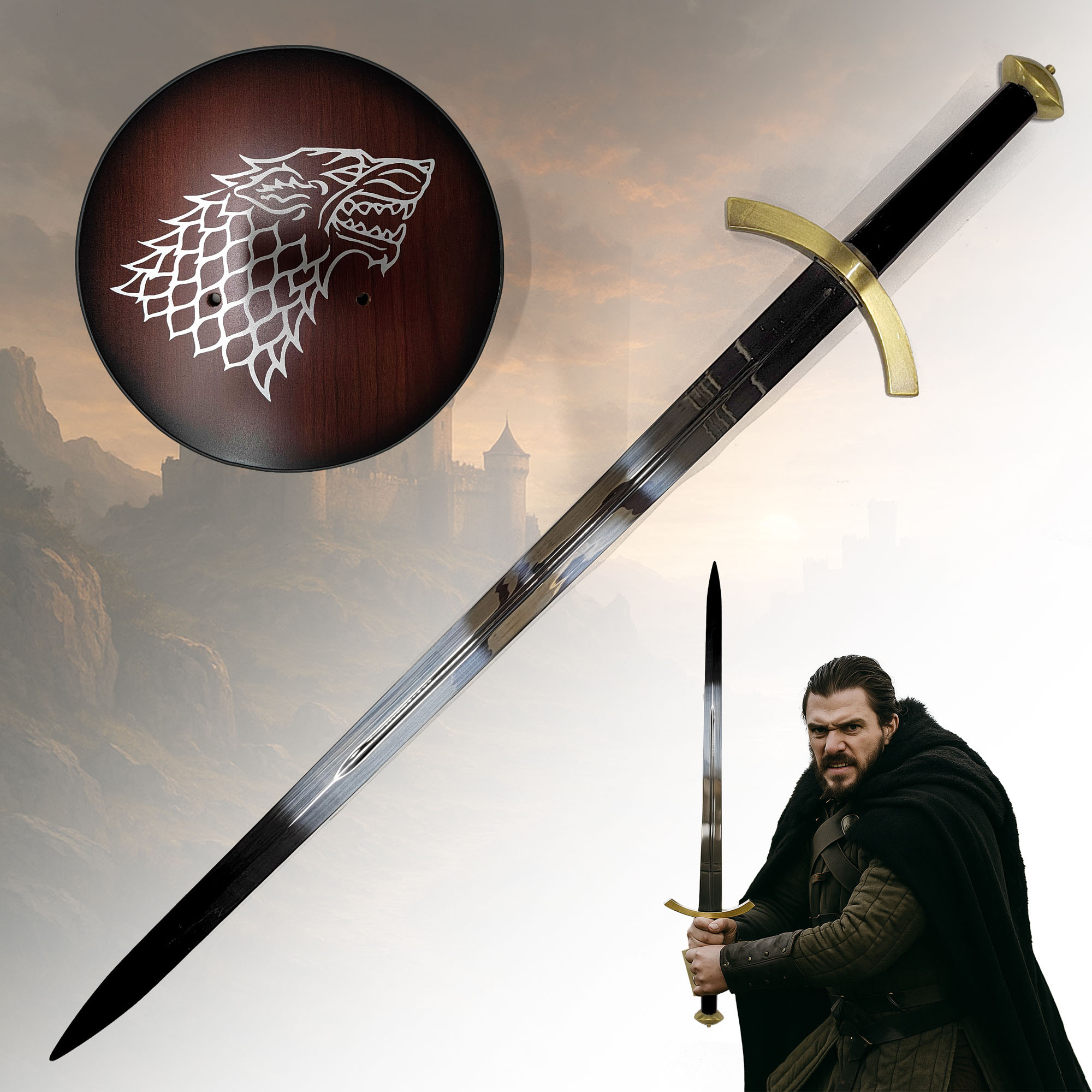 Robb Starks Schwert – Der Stolz von Winterfell (Game of Thrones Replik) mit Wandhalter